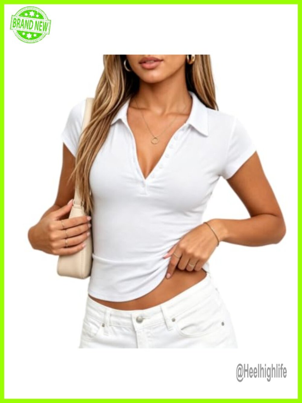 Y2k Cropped Polo Shirt Button Down Baby Tee Slim Fit Crop Top
